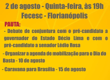 CUT-SC promove plenária do Movimento Sindical no dia 2 de agosto